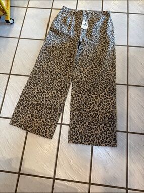 EASEL STRETCH Leopard Print Wide-Leg Bottoms - Tan/Black